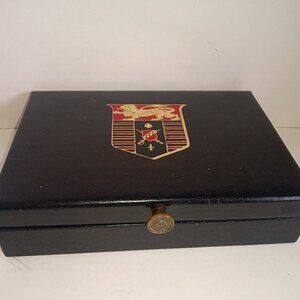 1960s LORD BUXTON Men's Dresser Caddy Jewelry Box--Coat of Arms--Velvet Lined